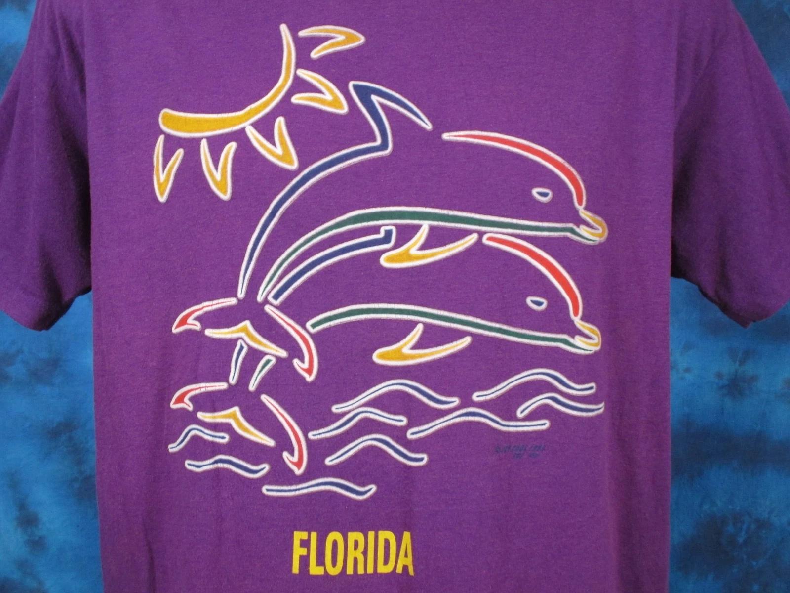 

vintage 90s FLORIDA DOLPHIN SUNSET BUTTERY SOFT T-Shirt LARGE single stitch L