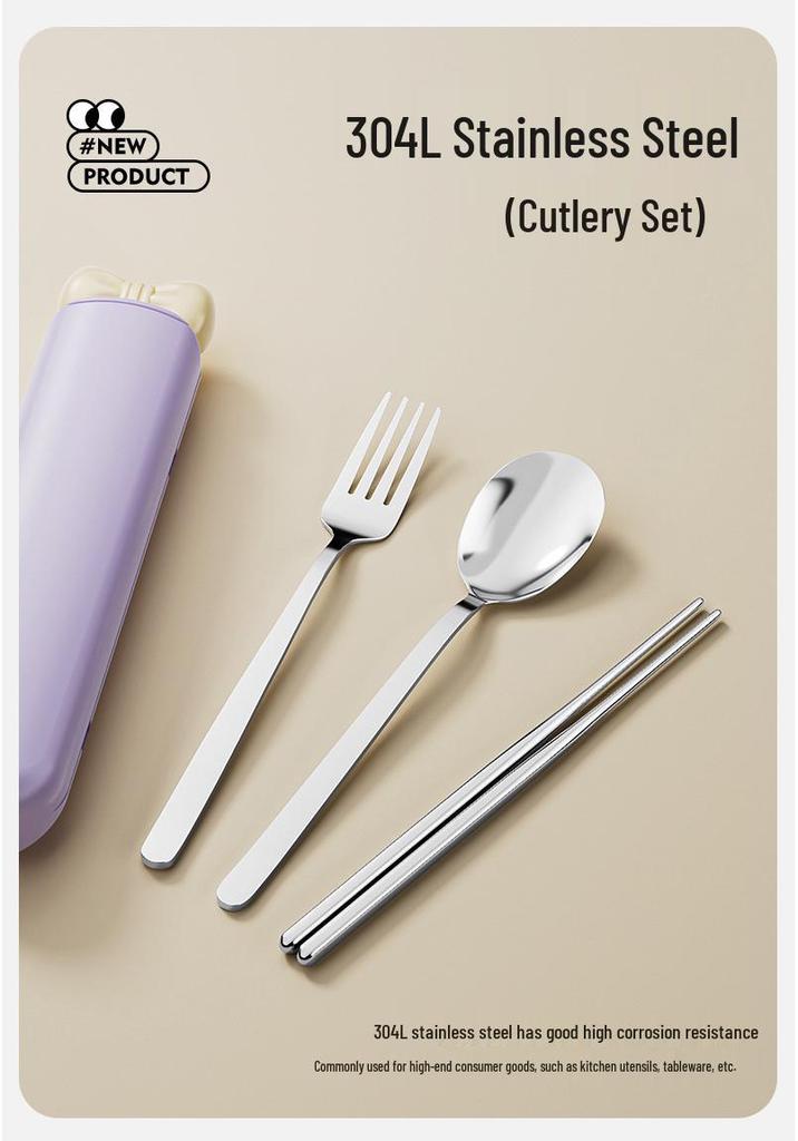 Portable Stainless Steel Cutlery Set: Chopsticks & Spoon with Storage Box for Students & Office Workers