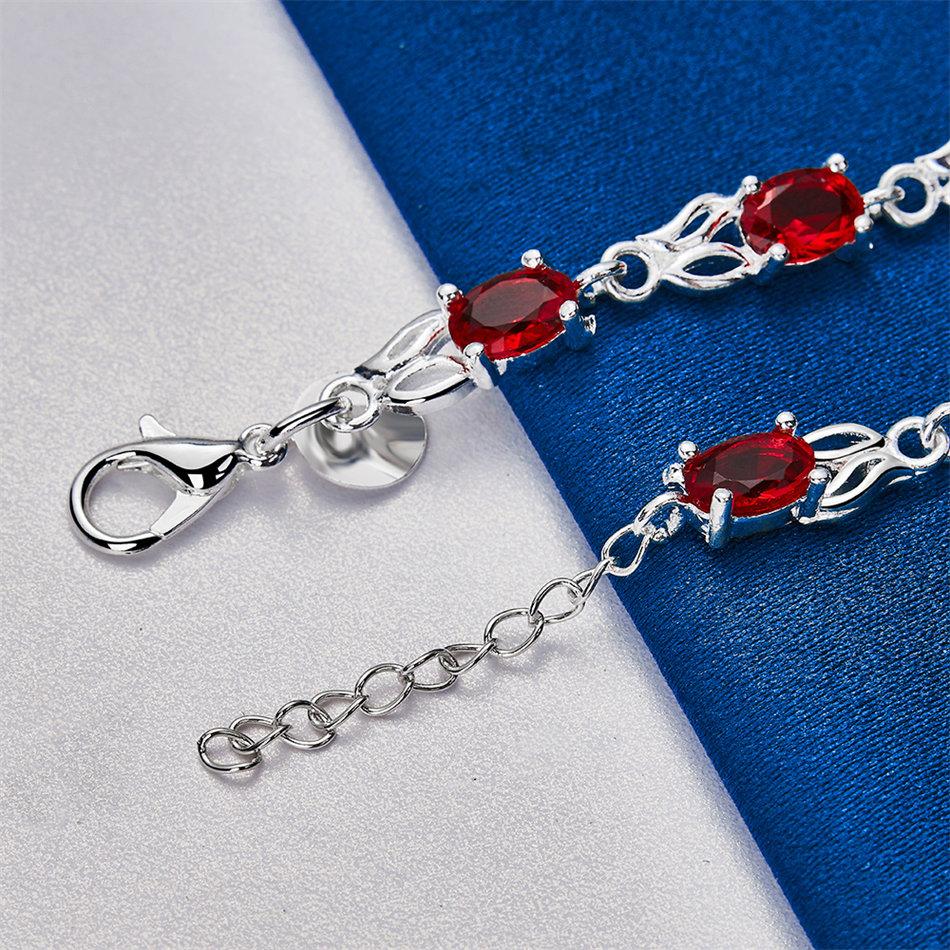 925 sterling silver 8-inch exquisite red zircon bracelet, fashionable women's party wedding gift jewelry accessories