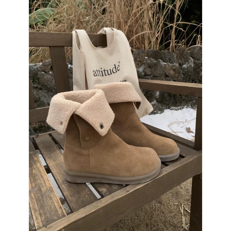 Cowhide version~ lapel ugly cute big head short boots women's new spring and autumn single boots retro platform Martin boots