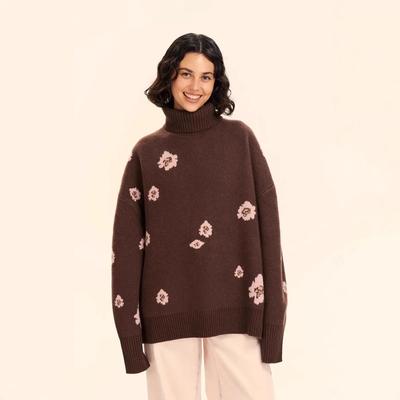 Europäischer und amerikanischer Jacquard-Pullover mit hohem Kragen und Blumenmuster – locker gestrickt für Herbst/Winter.