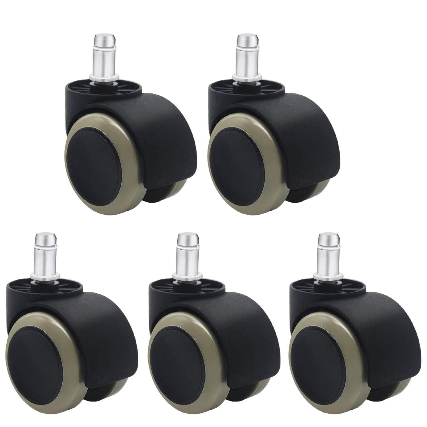 Office Chair Wheels Replacement Rubber Chair casters(Set of 5) for Hardwood Floors and Carpet- Heavy Duty Caster Support up to 750bls,2 Inch 11mm
