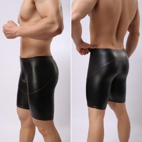 Středně vyvýšené U konvexní pánské kalhotky jemné šití šití zvedání boků skinny sexy jednobarevné šortky z umělé kůže spodky