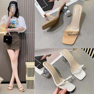 Transparent High Heels Sandals for Women New Summer Fashion Outwear High Heel 7.5CM Slippers Womens Shoes
