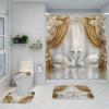 Tume Supply Bathroom Four-Piece Deluxe Gold Swan Curtain Pattern Shower Curtain Floor Mat Toilet Mat Set