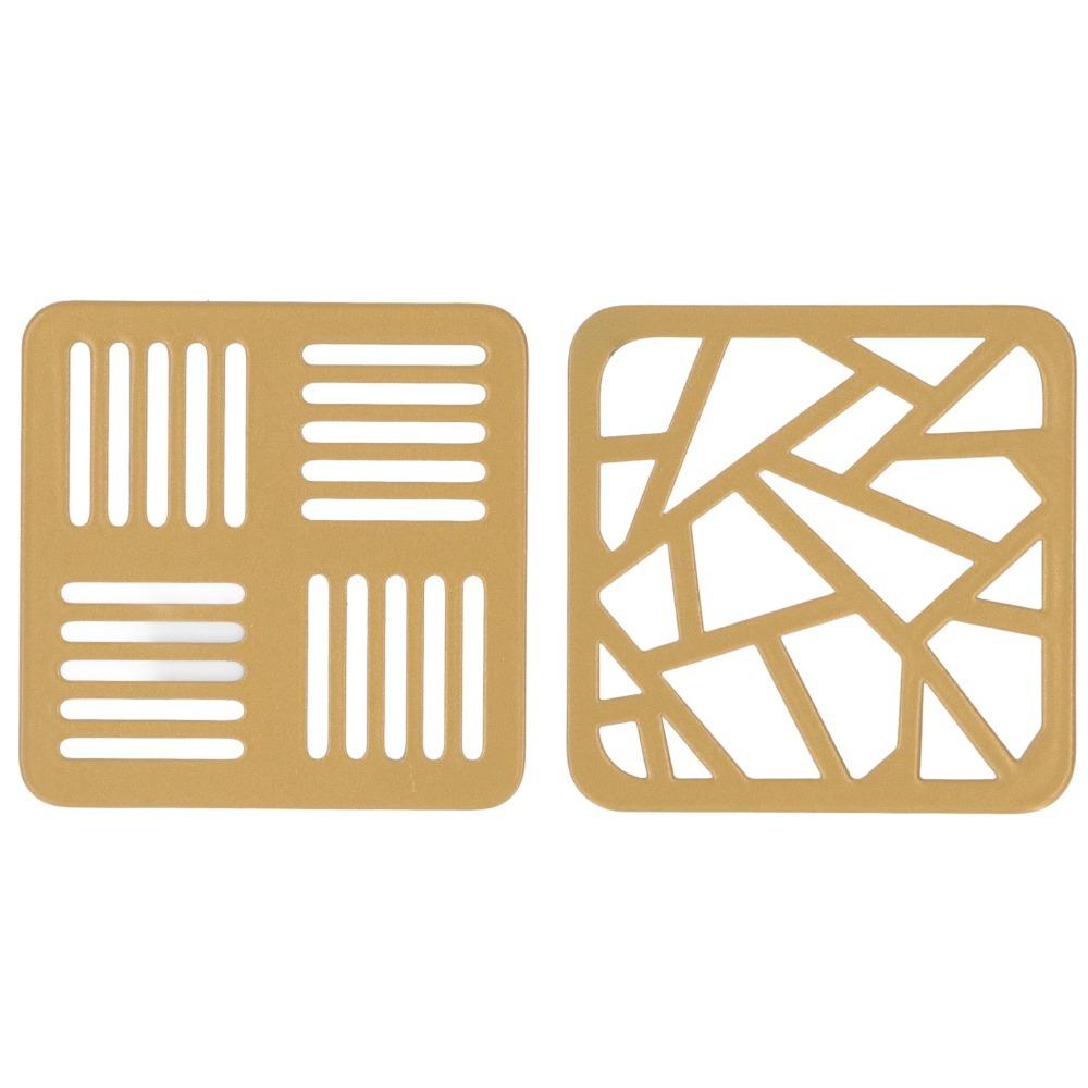 

2pcs Crack Stripe Design Gold Metal Coasters Iron Metal Anti Scalding Coasters Anti Scalding Thermal Insulation