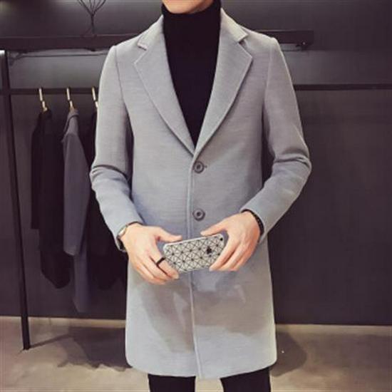 Red Woolen Men's Mid-Length Korean Style Slim Windbreaker Coat
