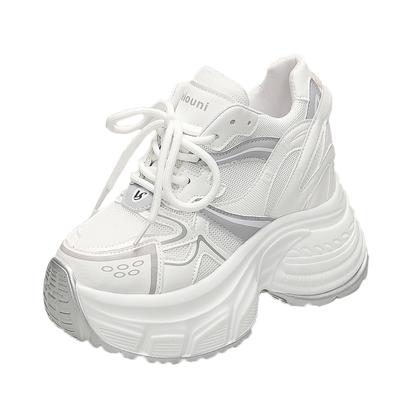 Mode 10cm Synthétique Maille Aérée Cuir Véritable Vulcanisé Baskets Chunky Été Automne Loisirs Printemps Femmes Plateforme Compensée Escarpins Chaussures