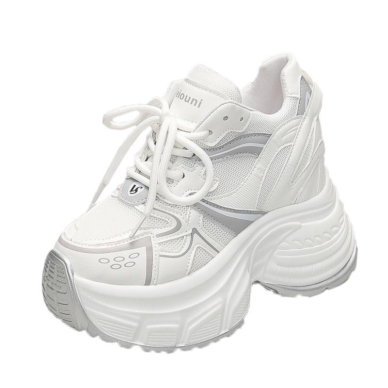 Fashion 10cm Synthetic Air Mesh Genuine Leather Vulcanize Chunky Sneakers Summer Autumn Leisure Spring Women Platform Wedge Pumps Shoes