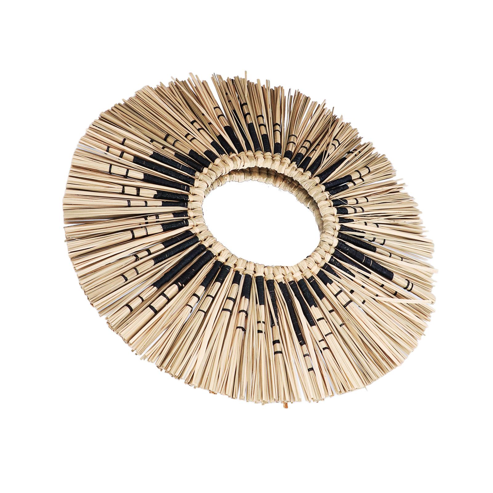 

Straw Hanging Mirror Decoration Hand Woven Wall Mirror Ornament for Bathrooms Living Rooms Offices Yellow Black