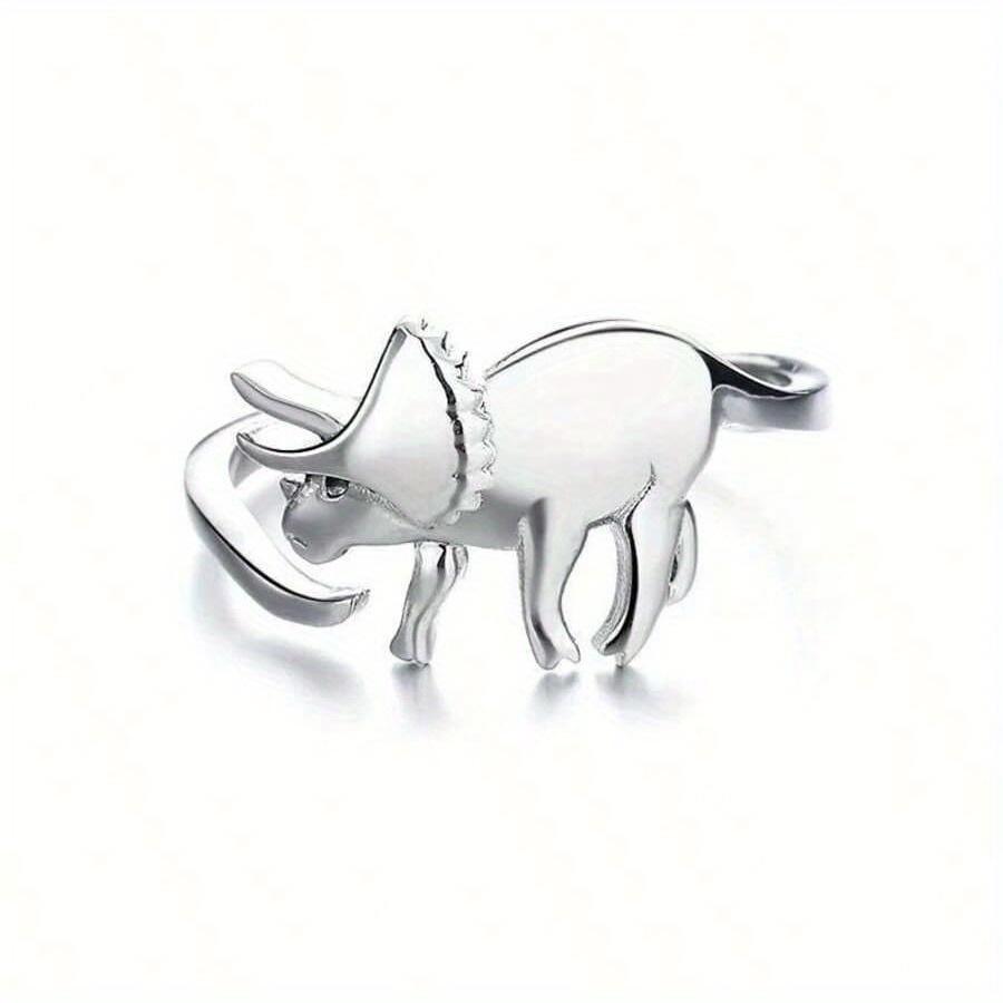Retro-Stil verstellbarer Dinosaurierring für Damen - einzigartiges Jurassic-Design, schlichter und doch eleganter Stil, Silber-Finish, bequem