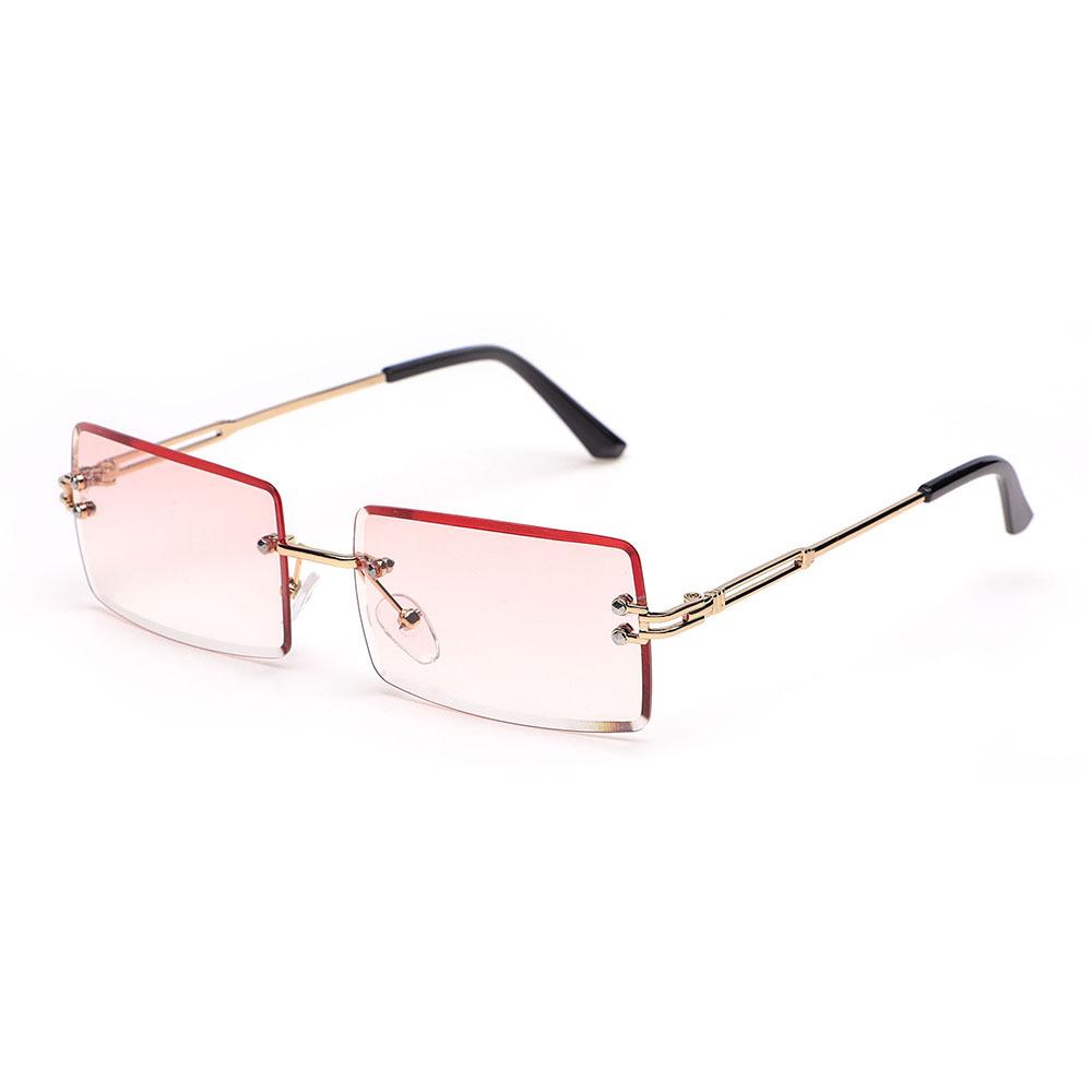 Retro Fashion Sunglasses Frameless Rectangle Gradient UV400 Women Summer Travel Metal Rimless