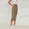 Women's Casual Loose Cotton Linen Yoga Jogger Pants 3/4 Solid With Pockets And Elastic Waist