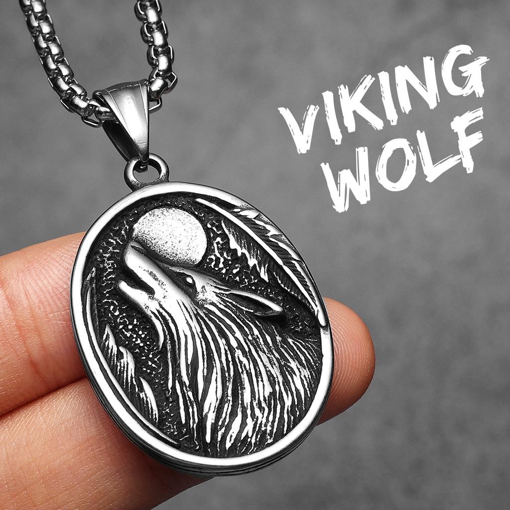 Full Moon Wolf Compass Men Necklaces Stainless Steel Pendant Chain Women Punk Fashion Jewelry New In Accessories Gifts