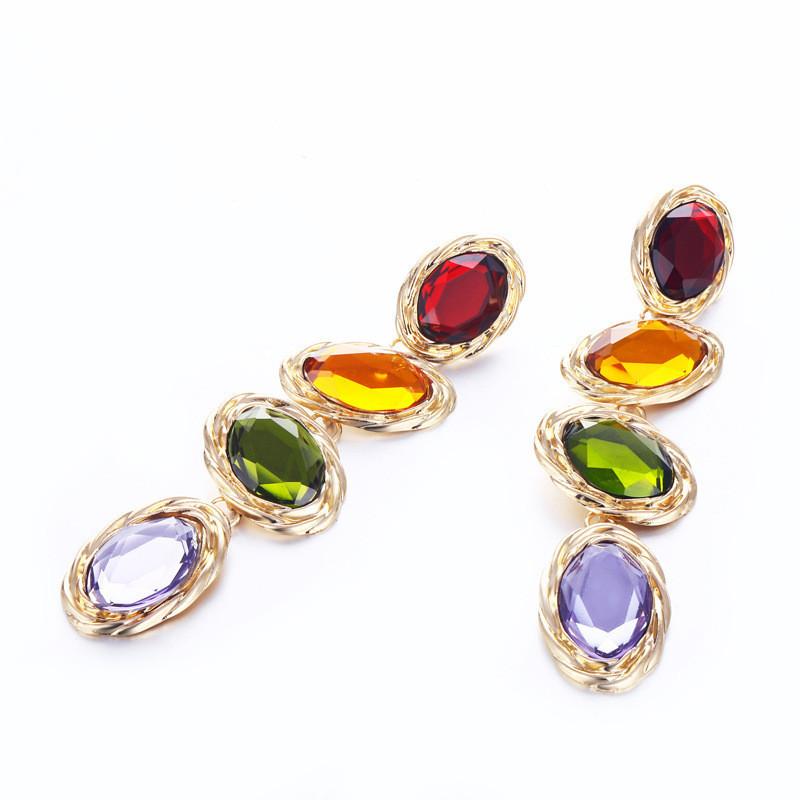 Fashionable Geometric Irregular Earrings With Vibrant Gemstones Women For
