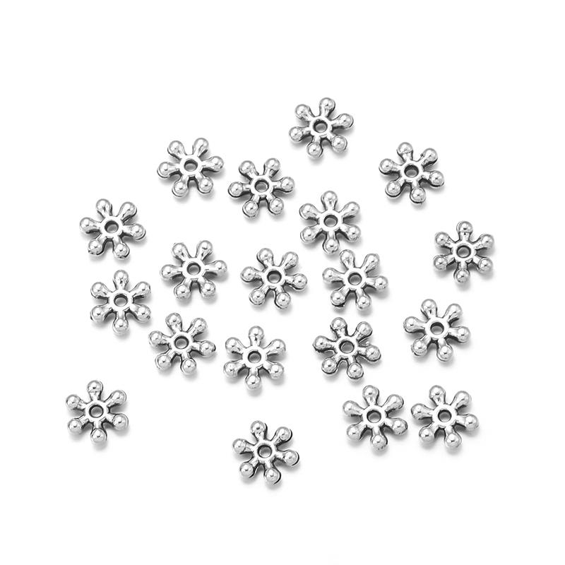 7mm Alloy Snowflake Spacer Gold Color Metal Beads Hole 1.2mm Handmade Women Jewelry Bracelets Diy Charm Supplies Wholesale
