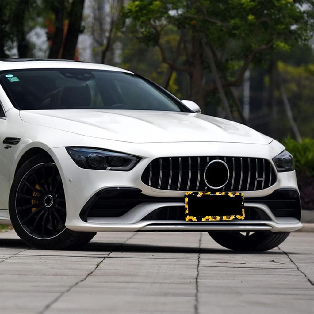 Sunflower License Plate Frame Stainless Steels Yellow Sunflowers Car Tag Holder Frames With 2 Holes And Screws 12 X 6 Inch Decoration For US Vehicles