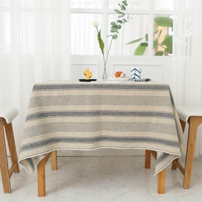Hemp Linen Navy Striped Tablecloth 2 people (105x105cm)