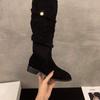 Fashion New Style Solid Color Comfortable Fashion Knee-high Fashion Boots Round Head Square Heels Increase Large Size Winter High Boots