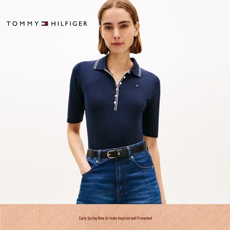 Tommy Hilfiger Women s Lyocell Blend Trimmed Slim Fit Polo T-shirt M