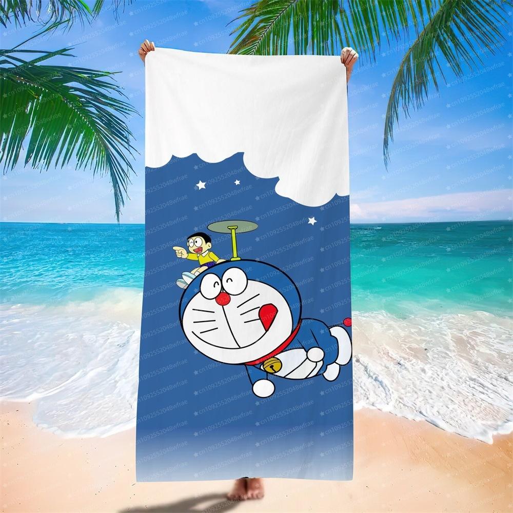 Doraemon Beach Towel Cartoon Cute Printed Bath Towel Microfiber Robotic Cat Swimming Quick Dry Comfortable Soft Beach Towel