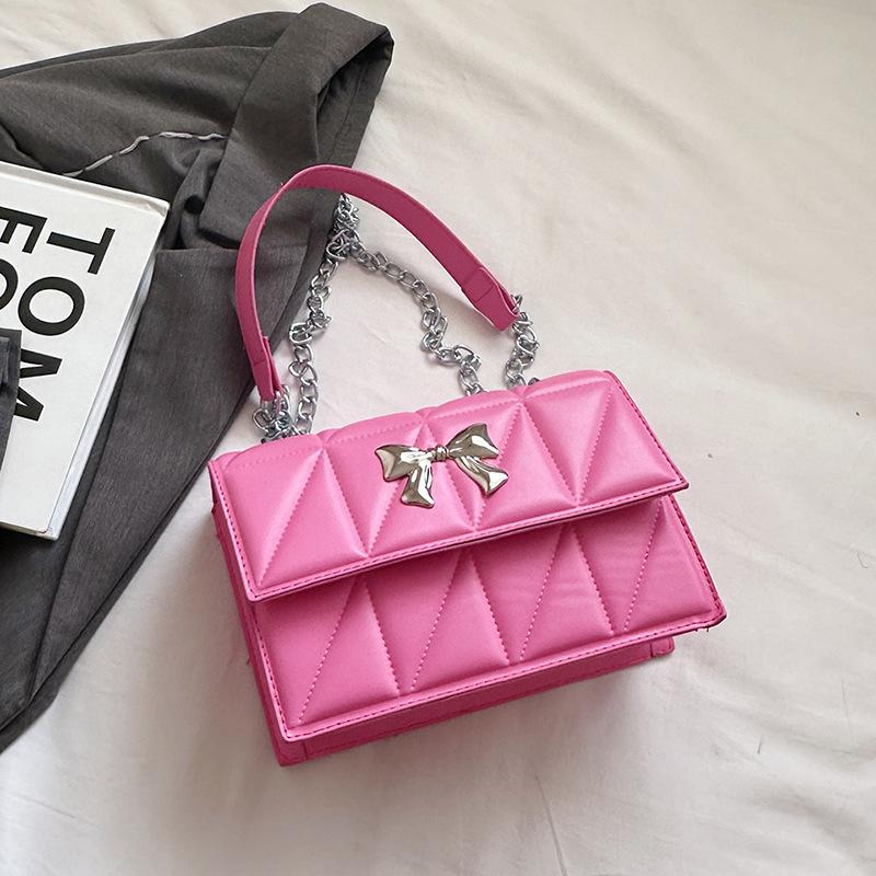 

Модные клетчатые сумки из искусственной кожи через плечо для женщин с бантом и квадратным ремешком на цепочке, дизайнерские женские сумки 22x14x7cm