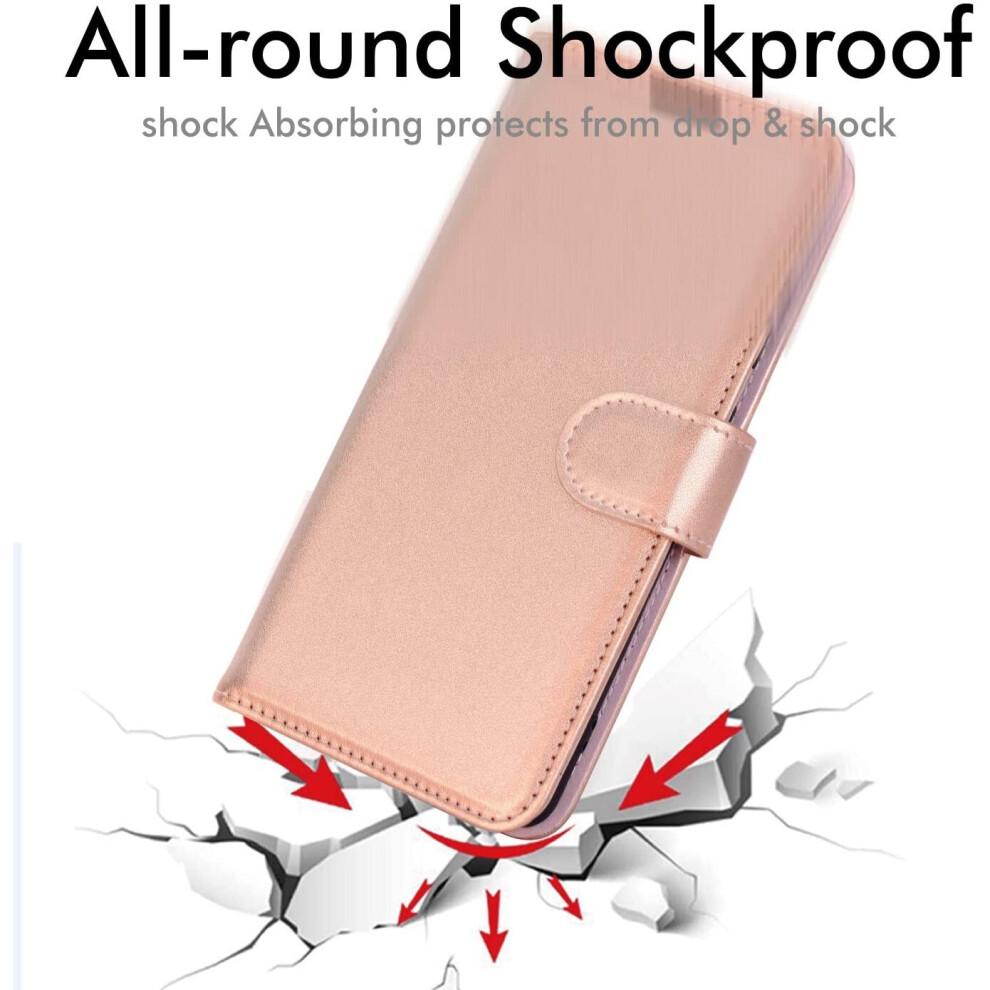  Galaxy A21s Leather Wallet Case, Flip Protective Case Cover with Wallet Card Holder, Stand and Wrist Strap - Rose Gold
