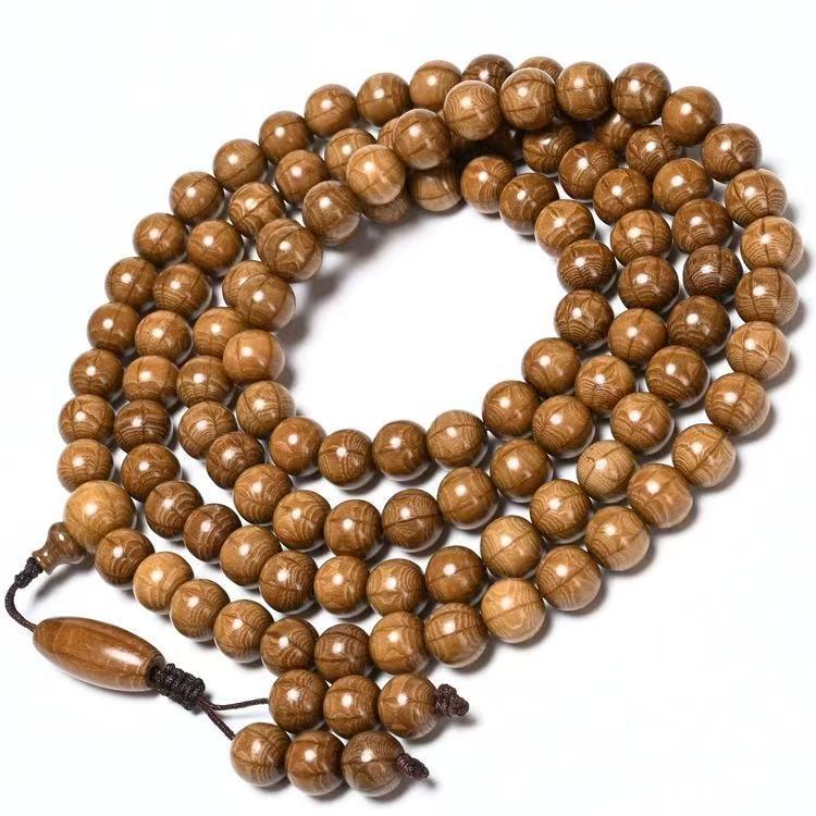 Handcrafted Six-Lobed Dragon Wood Buddhist Beads Rosary, 20mm
