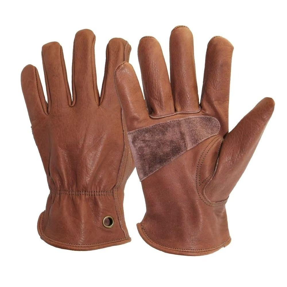 1 Pair Brown Color Work Gloves Premium Cowhide Leather Gloves Riding Gloves  Outdoor Biker