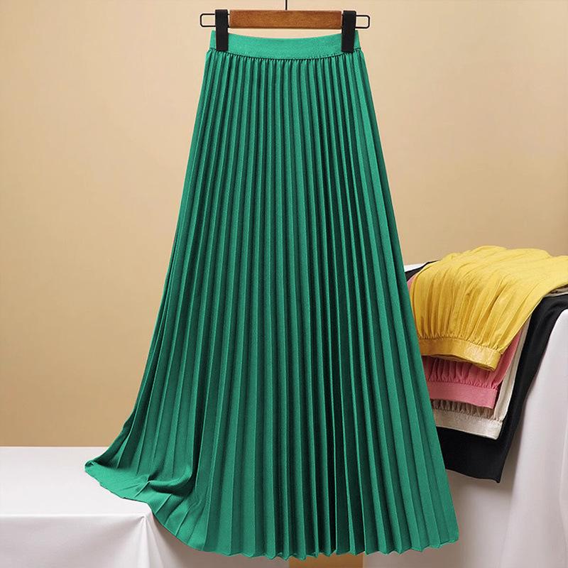 Fashion Pleated High Waist Hip Pleated Skirt Women's Summer New Versatile and Thin Covering Span Medium and Long A-shaped Skirt