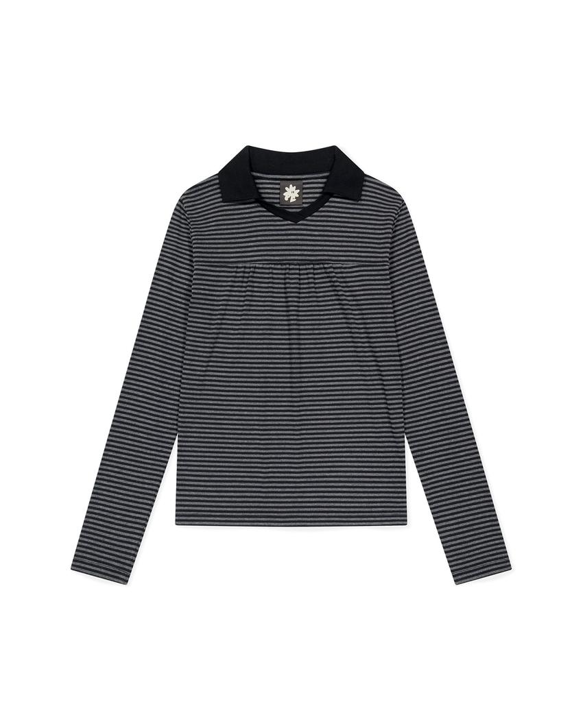 Sseonleobeutueo W 72 Stripe Ls Polo Black
