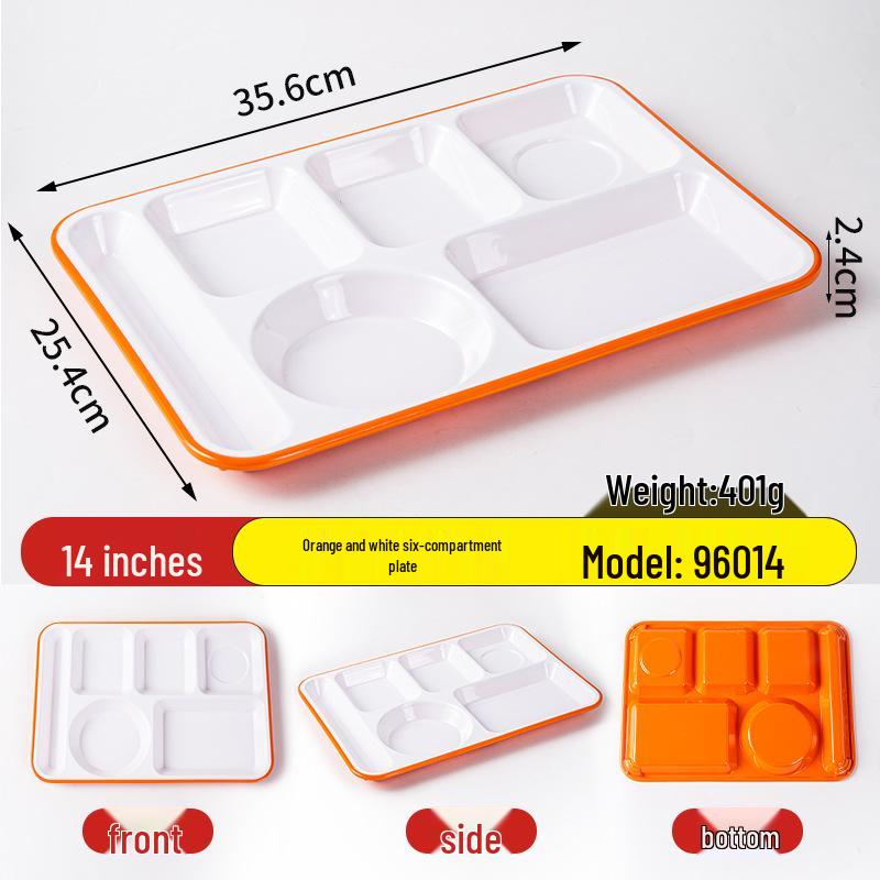 Melamine Divided Meal Tray: Food-Grade 4/6 Grid for Fast Food & Buffets