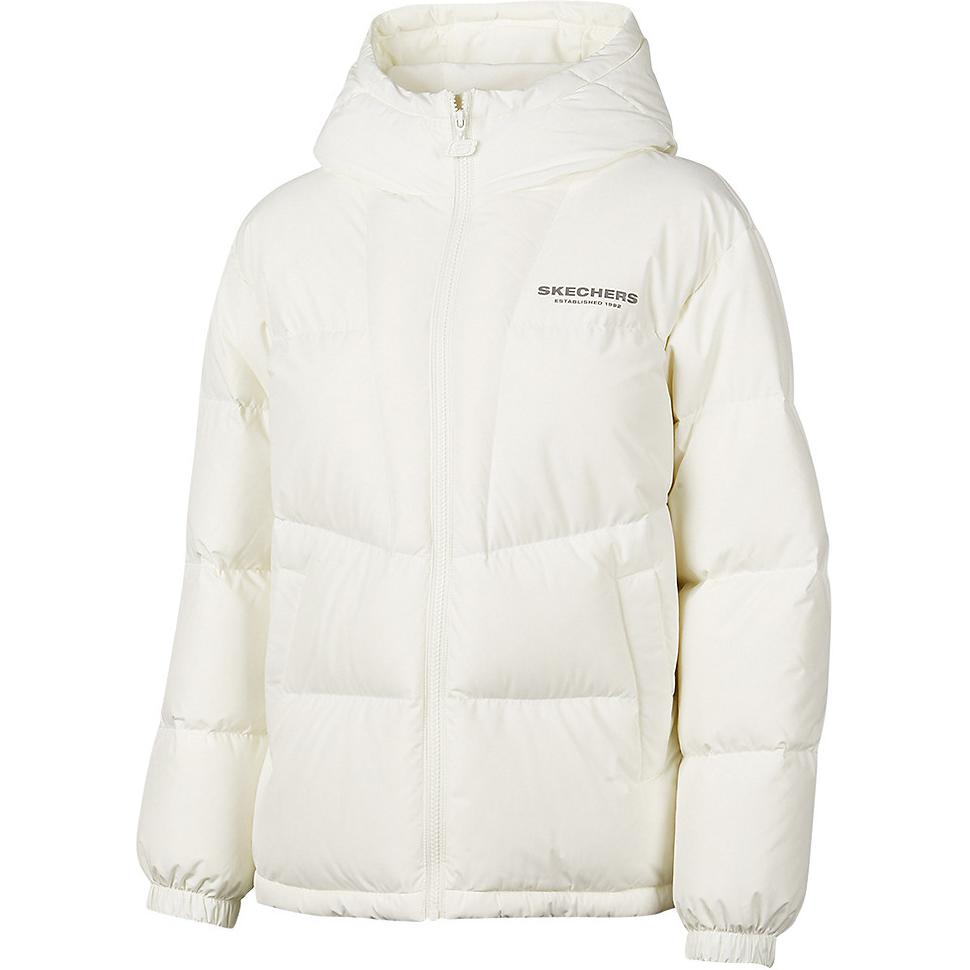 Skechers Sports Alliance Series Windproof Warm Hooded Zipper Design Long Sleeve Down Jacket Women outerwear Cotton-Candy-White L424W113-0074 M