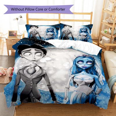 Corpse Bride Cartoon Pattern Bedding Quilt Set Quilt Cover Pillowcase Home Decoration Gift (1 * Duvet Cover + 2 * Pillowcase, Without Core)