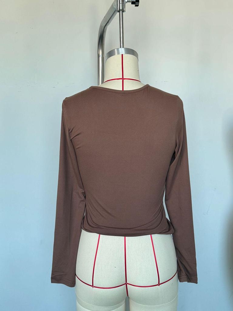 Women's European American V-Neck Slimming Long-Sleeve Bodycon Milk Silk Top