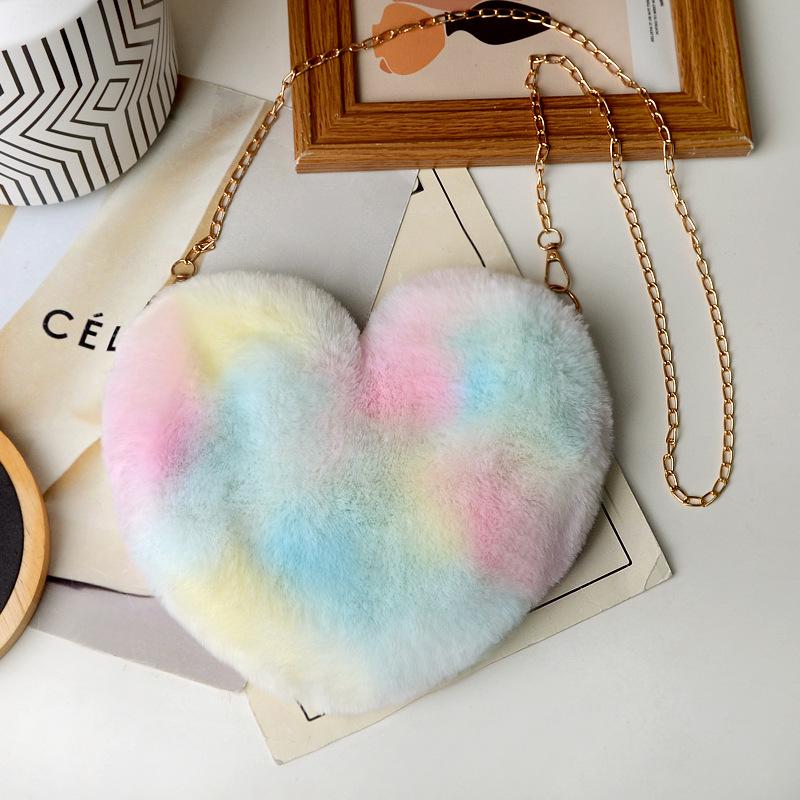 Imitation rabbit fur heart-shaped plush bag autumn and winter new women's bag versatile messenger bag love chain single shoulder portable
