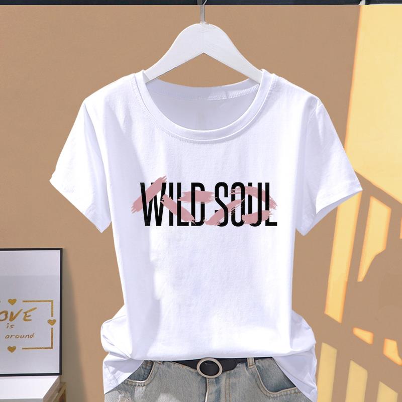 (Asian Size) cute letter style Women's Top T shirt Printed O-neck Short Sleeve T-shirts Fashion Female Casual Clothing Graphic Tee
