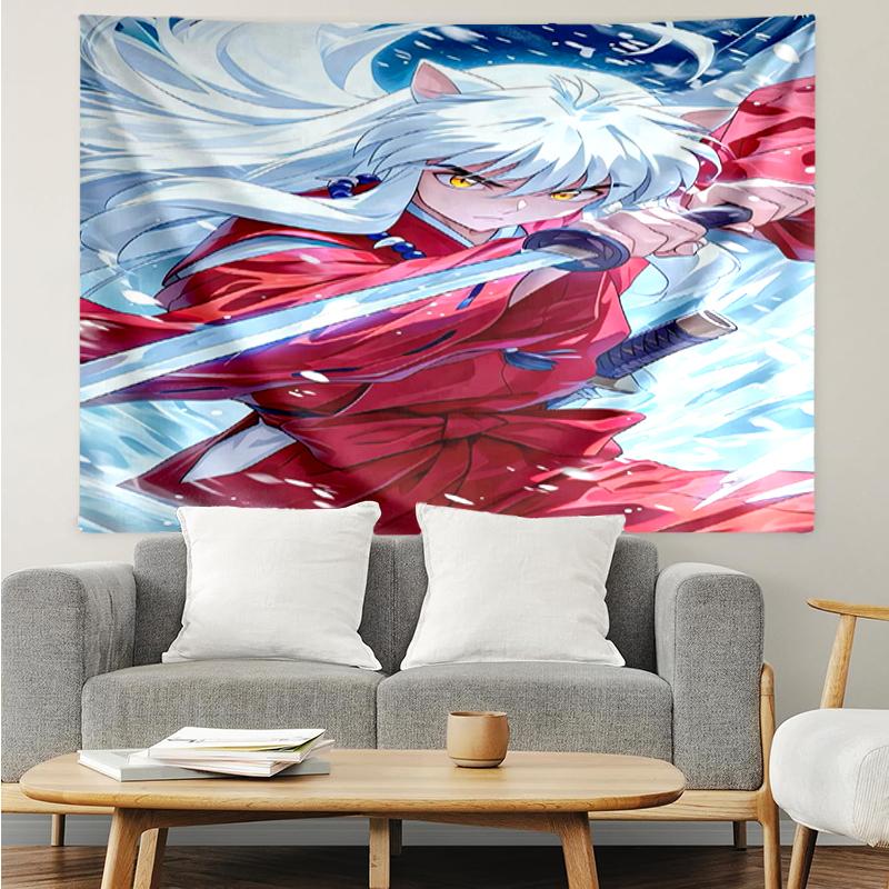 Inuyasha Print Tapestry, Backdrop, Easy Setup, Ideal for Bedroom, Office & Living Room, with Aesthetic Wall Hanging Decor.