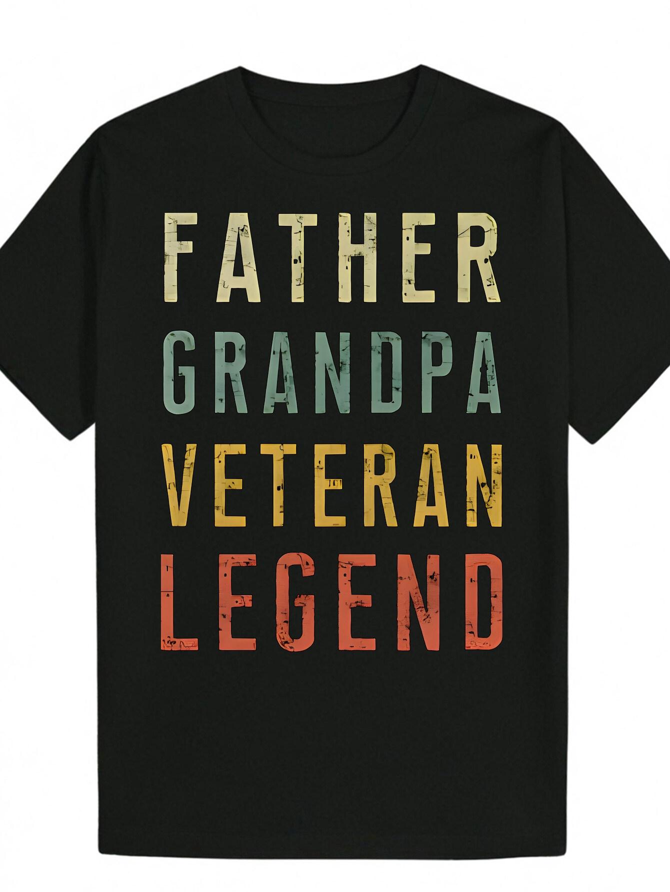 Patriotic  Father Grandpa Veteran Legend  Graphic T-shirt - Black with Colorful Lettering XXXXL