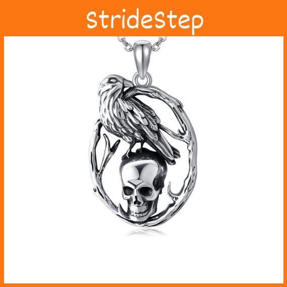 Skull Necklaces Gothic With Vintage Finish And Crow Shape Design For Halloween