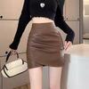 High-Waisted Black A-Line Irregular Leather Short Skirt for Women, Spring/Winter 2026