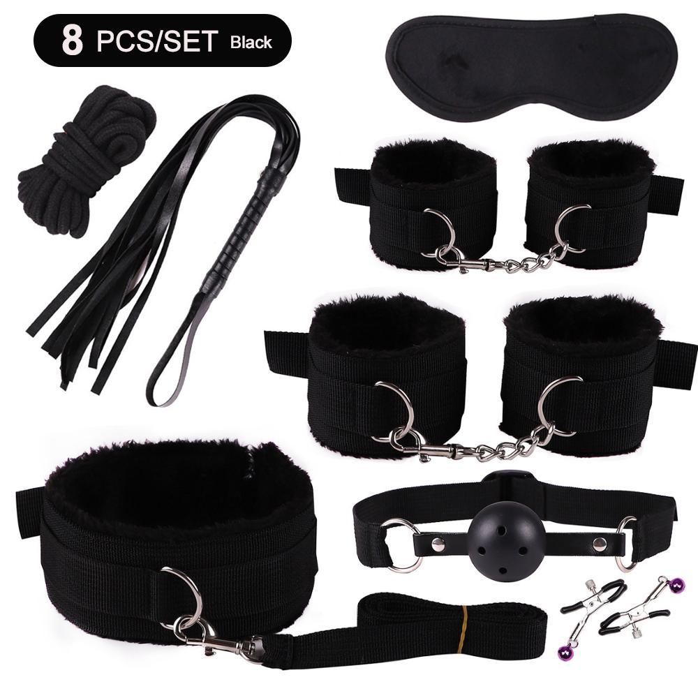 Hot Exotic Bed Bondage Set BDSM Kits Exotic Sex Toys For Women Adults Games Leather Handcuffs Whip Gag Nipple Clamps Sex Shop2