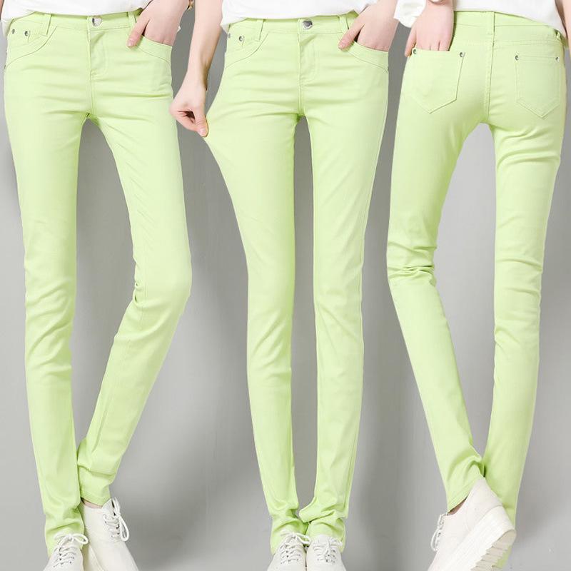 Candy Color Women's Skinny Jeans - Elastic Slim Fit Pencil Pants for Spring and Autumn