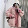 Winter Thick Contrast Retro Lambswool Coat Women's New Small Fragrance Loose Thick Long Cardigan.