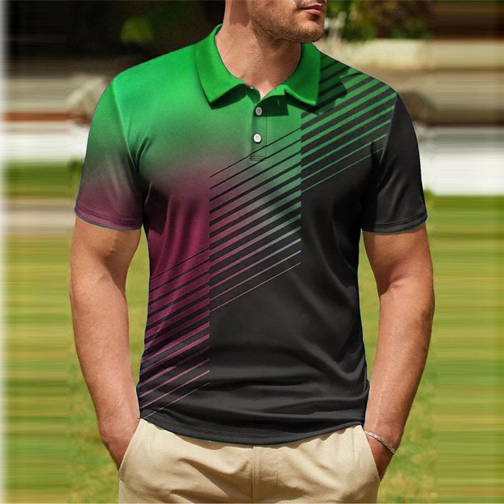 Gradient Striped Pattern 3D Digital Printing Men's Polo Shirt
