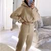 2 Pcs/Set Women Top Pants Set Hooded Long Sleeve Drawstring Hem Hoodie Stretchy High Waist Ankle-banded Trousers Sport Fitness Tracksuit