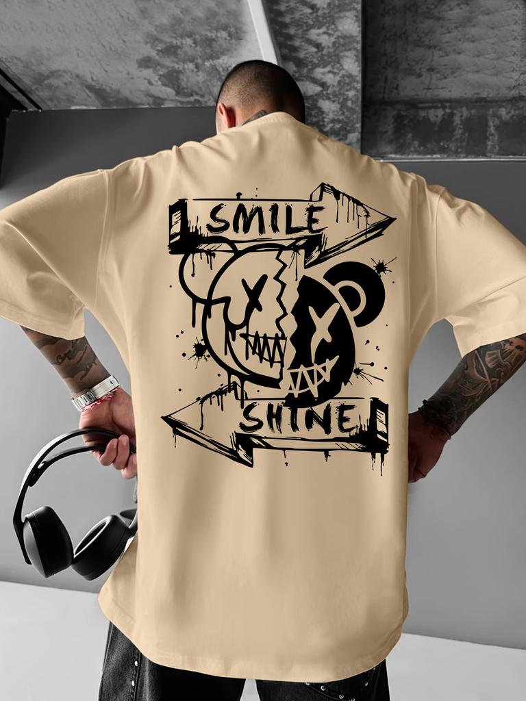 Summer 100 pure cotton Unisexs casual smile enjoyUnisext bear street graffiti style loose round neck short sleeved Tshirt top