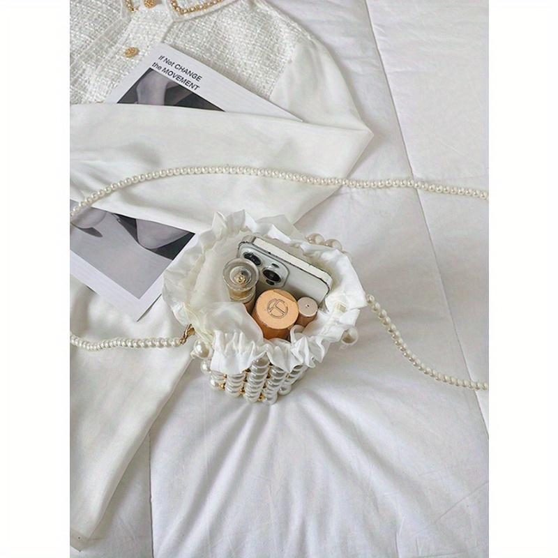 Mini Faux Pearl and Rhinestone Decor Fashion Casual Bucket Bag, Elegant Pearl Bag