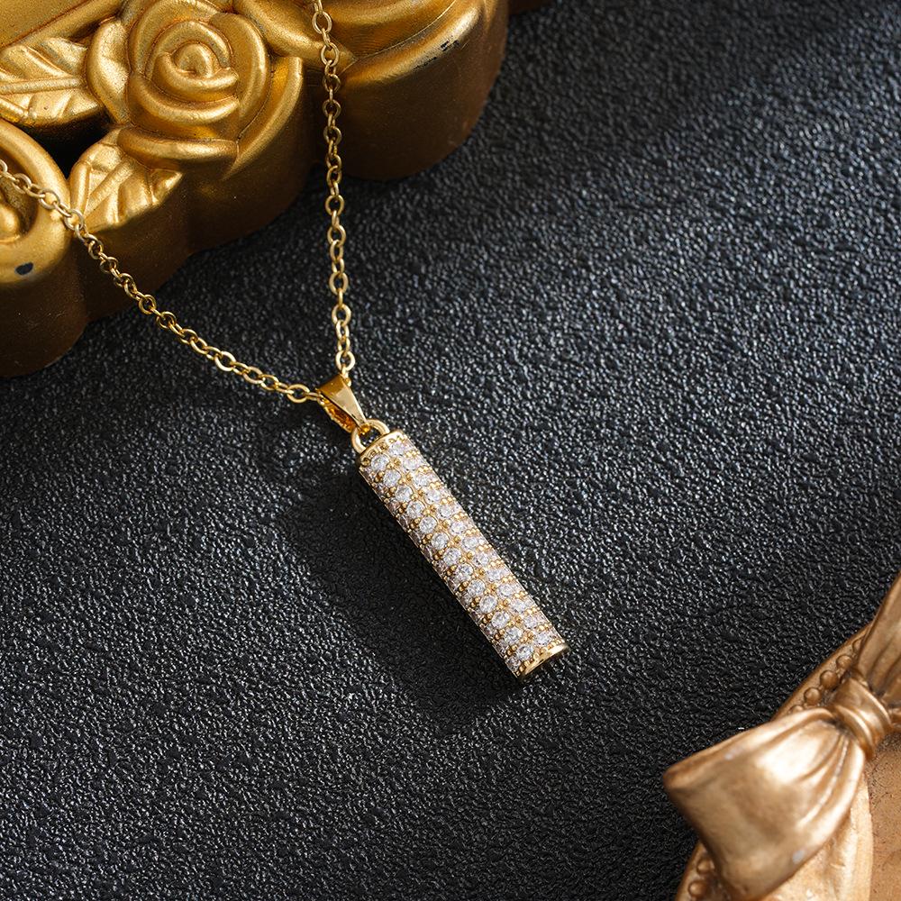 

18K Gold Full Diamond Cylindrical Necklace - Elegant, Luxurious, and Simple Jewelry