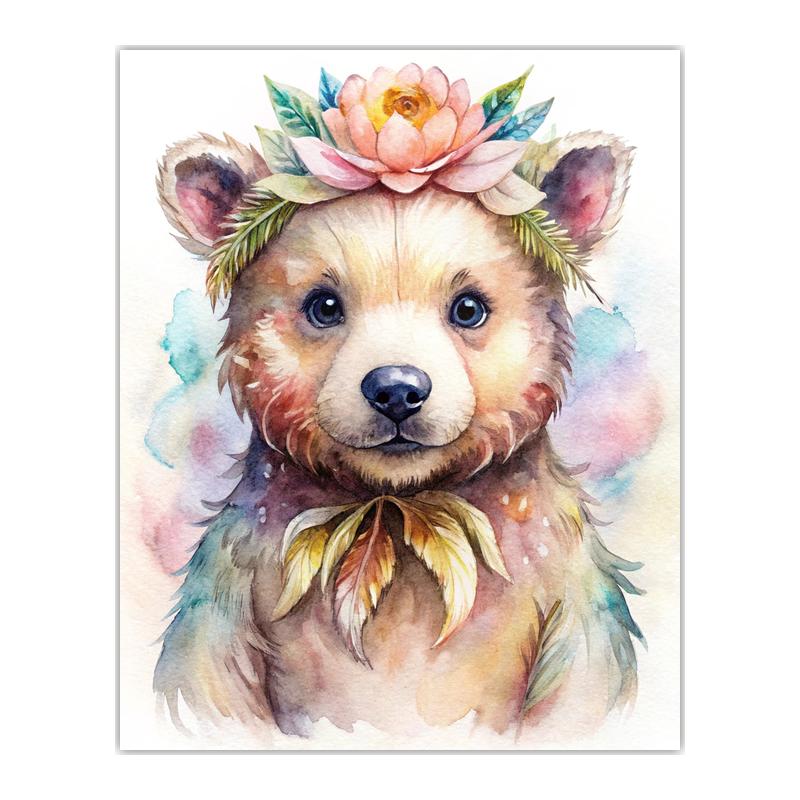 Animal Wall Art, Floral Wreath Canvas Print, Cute Forest Creature Nursery Poster Prints for Kids Bedroom Home Decor